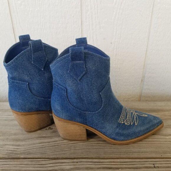 Marc Fisher Gidden Womens Blue Demin Western Bootie Boots 6 M - Picture 3 of 13